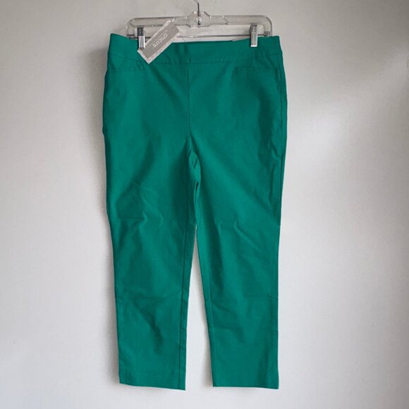 NWT CHICO'S Brigitte Slim Cropped Pants Size 1.5 = Size 10 Green Pull-On - Picture 1 of 14